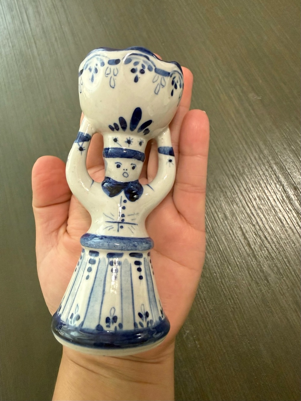 Blue and White Ceramic Figurine — Hand-Painted Accent